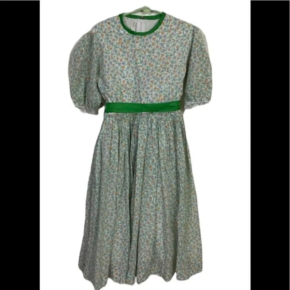 Camila Y Cristina Vintage Green Ditsy Floral Print Puff Sleeve Long Dress 4